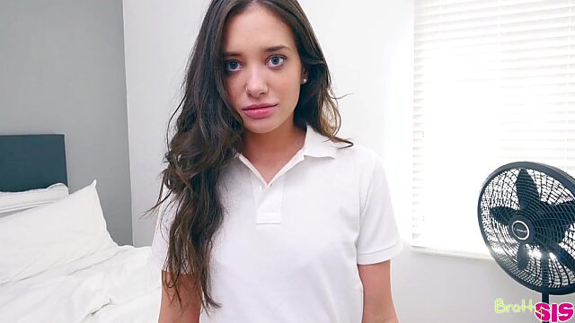 Blue-eyed teen with nice ass & hairy cunt gives head play in POV