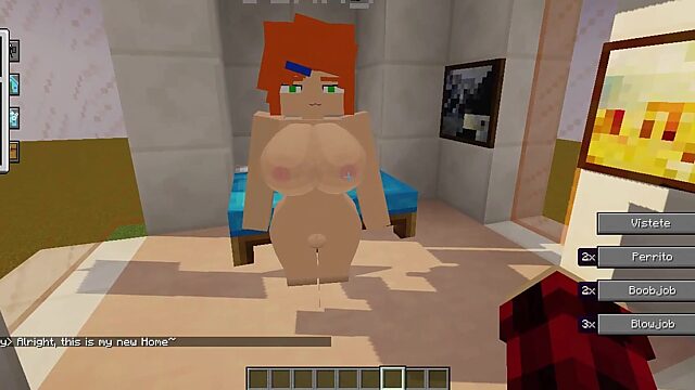 Minecraft-Porno: Ich ficke eine vollbusige Rothaarige mit großen Titten, die sich über meinen Schwanz freut