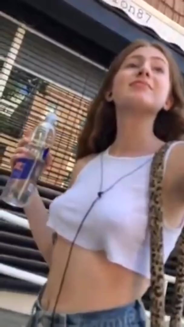Horny white college bitch with tits out in public - Oops