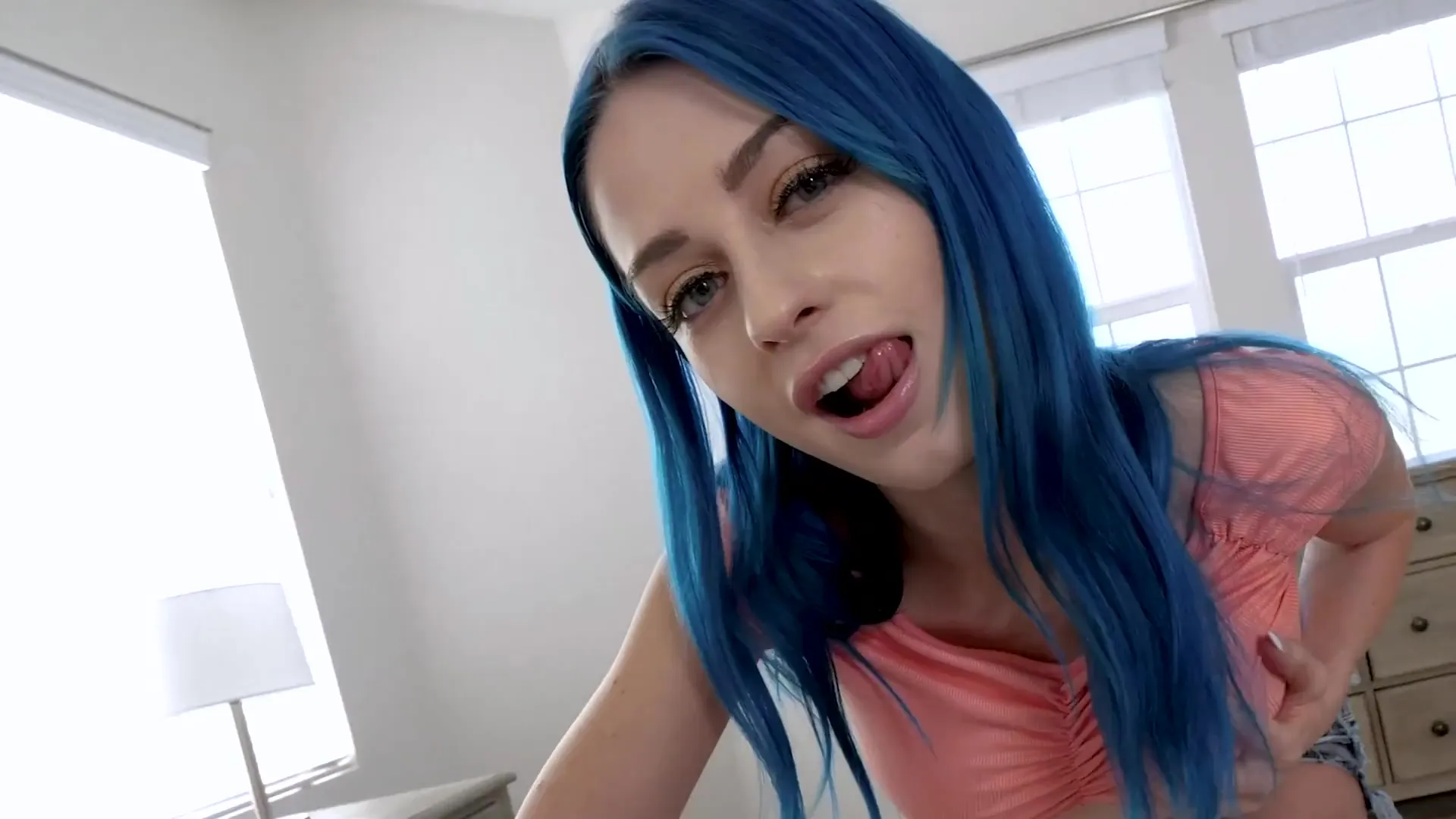 Blue Hair Girl Pov Porn - Blue haired girl blows cock and fucks hard in POV. Round butt looks awesome!