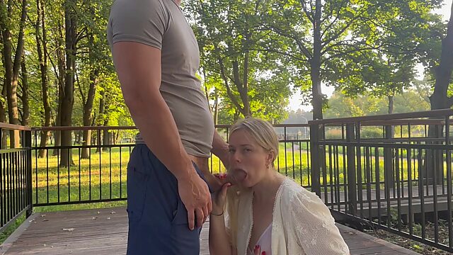 Hot Blonde Cheats Sucking BFs Best Friend Huge Dick Park Blowjob