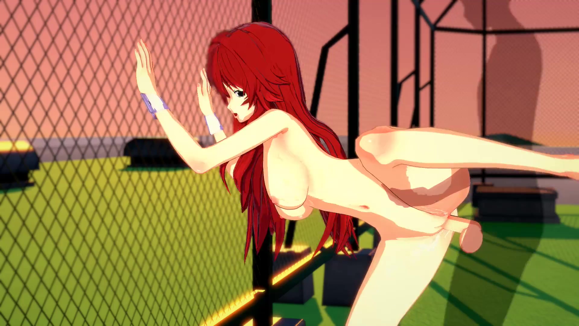 Rias Gremory shadow dick penetration on a schoolyard - 3D Hentai