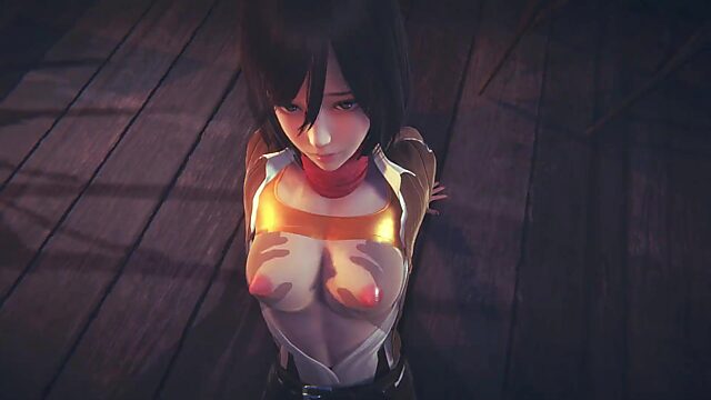[Attack on Titan] Busty teen Mikasa fucks hard in POV cartoon scene
