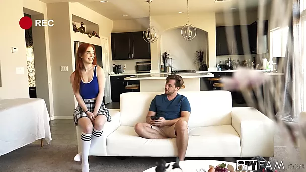 Shameless redhead stepsis gets caught and busted by her stepbrother's hidden cam