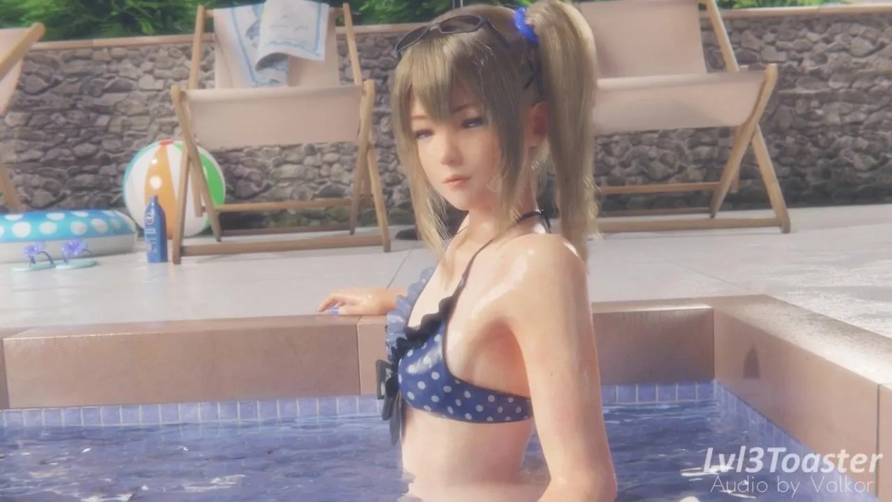 Marie Rose saindo da piscina