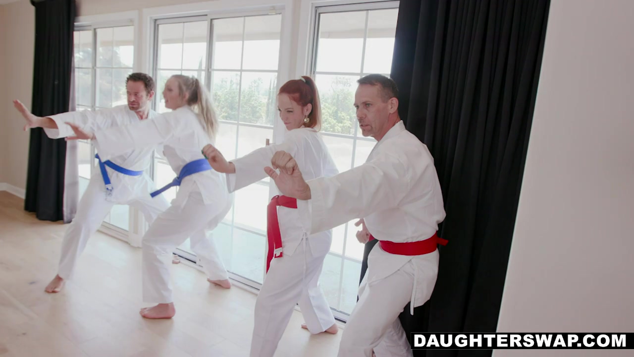 Two teen besties swap step daddies to nail after intensive karate training