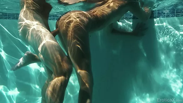 Erotic sex movements of lovely couple Chanel Gray and Tyler Nixon in the pool