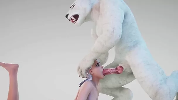 Une fille aux gros seins baise avec un dessin animé porno 3d de loup-garou blanc