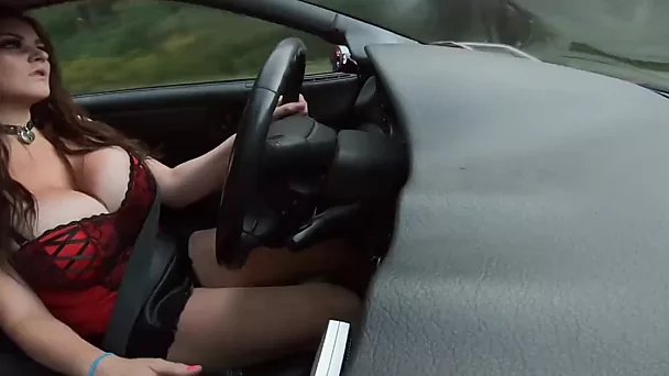 Busty girl Squirts right in her Car after solo finger-play