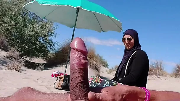 Guy jerks in Public and fucks little mouth of this Muslim Slut