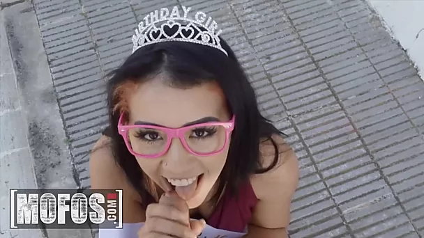 Latina beauty queen chooses stranger's cock for her B-Day