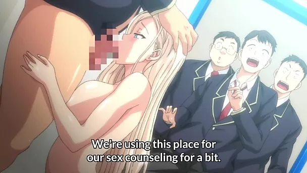 Hentai sex with creampie - busty school slut serves pervert dudes