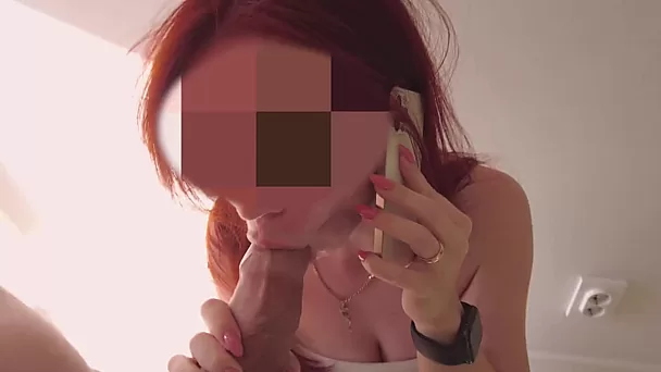 Redhead GF was on the Phone when horny BF sticked his Big Cock inside