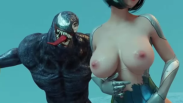 MMD hentai: intergalactic female warrior surrenders to Venom Beast