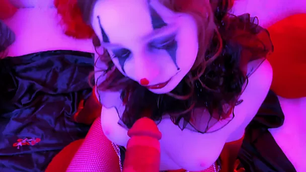 Sexy clown blows cock in a kinky amateur POV porn