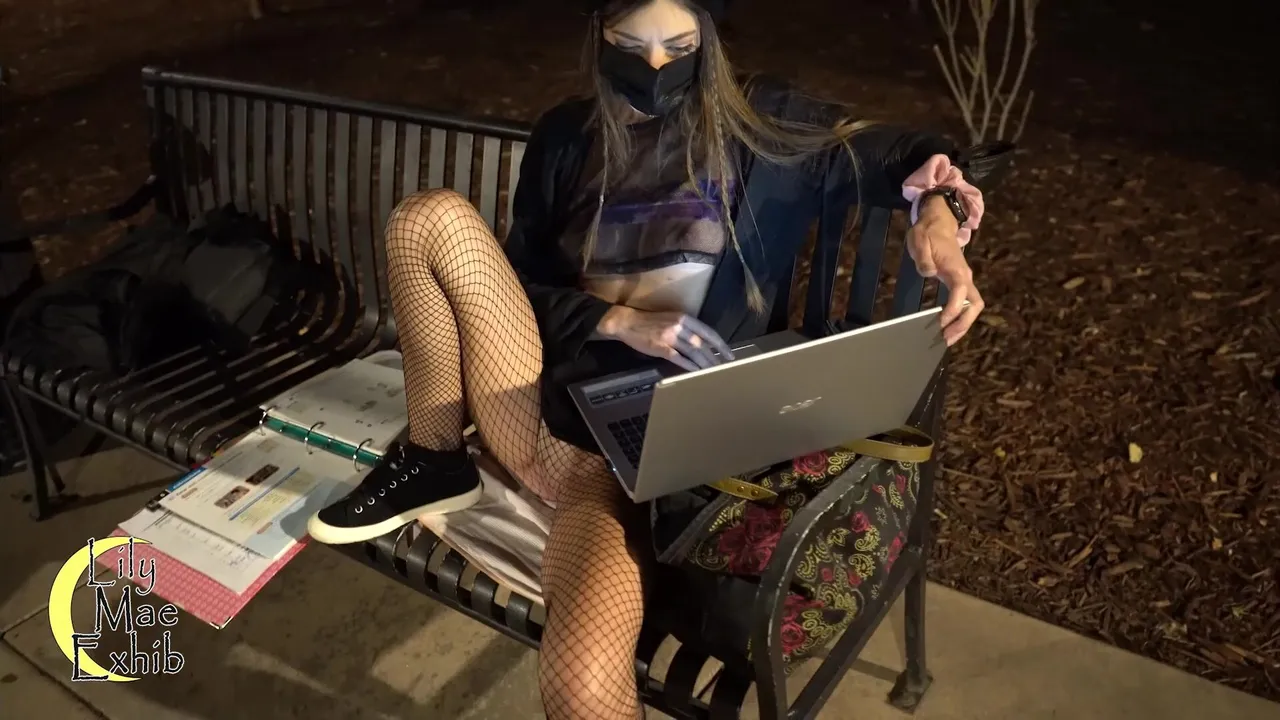 Getting naughty while doing homework outside. So many people were walking by!