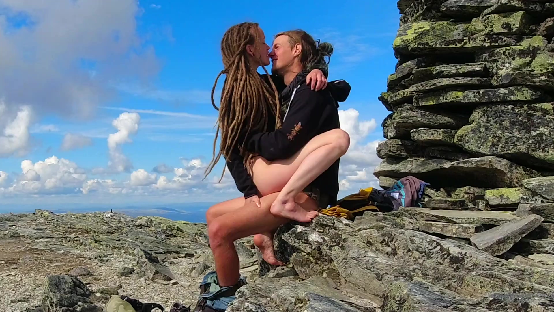European couple has risky fuck in the mountains picture picture